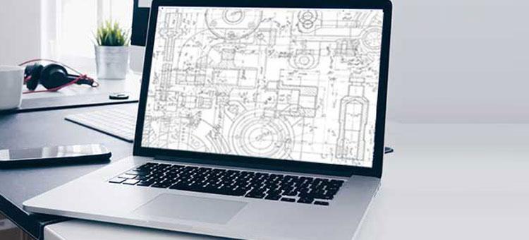 computer screen with technical drawings